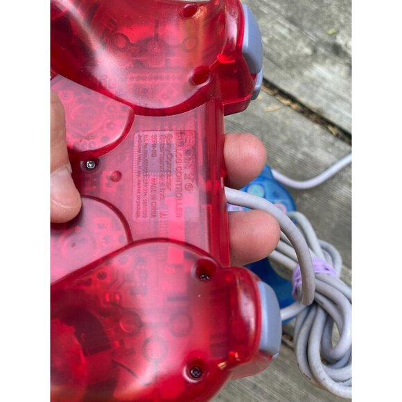 Sony PlayStation SCPH-110 PS1 PS One PS2 Controller Clear Red & Blue Translucent - Picture 8 of 9